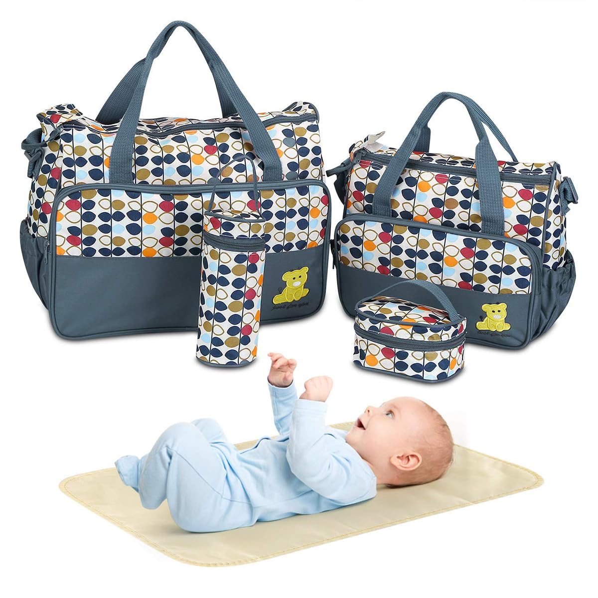 SNOWIE SOFT 5Pcs Motherly Diaper Bag Set Multi-purpose Baby Diaper Bags for Mom for Travel Diaper Bags for Mothers Carry Baby Bags with Water Bottle Bag, Bento Bag, Diaper Change Pad Baby Shower Gift SNOWIE SOFT 5Pcs Motherly Diaper Bag Set Multi-purpose Baby Diaper Bags for Mom for Travel Diaper Bags for Mothers Carry Baby Bags with Water Bottle Bag, Bento Bag, Diaper Change Pad Baby Shower Gift